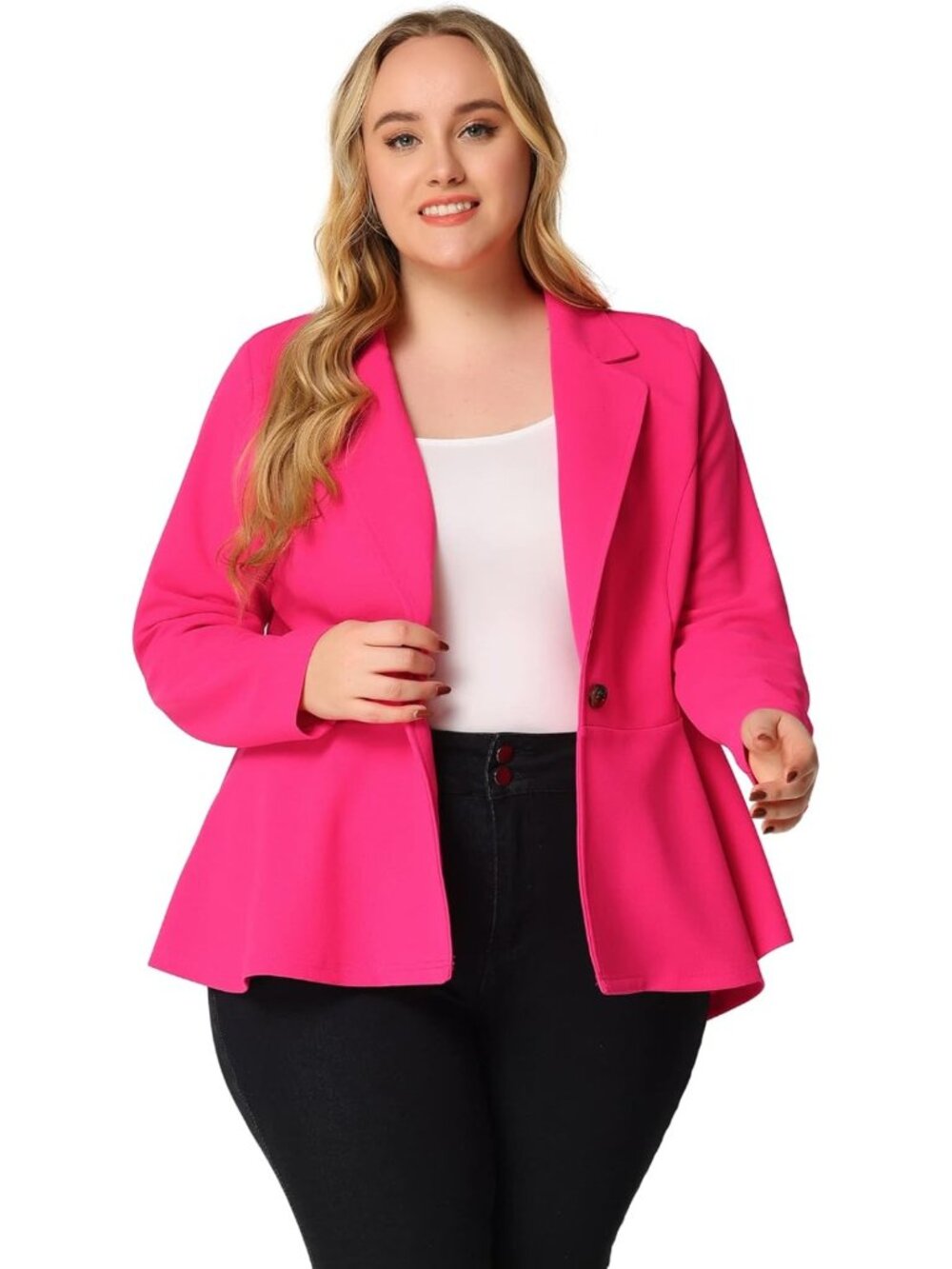 Plus Size Women's Notch Panel Peplum Blazer for Work & Business Casual Style